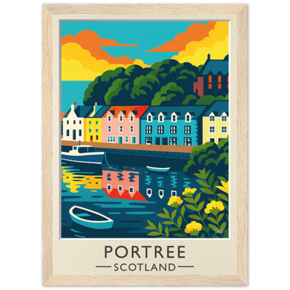 Affiche de voyage Portree Écosse – Estampe artistique colorée du milieu du siècle