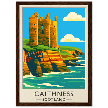 Caithness Vintage Travel Poster - Castle Sinclair Girnigoe Ruins - Retro Scotland Art - Wood Frames