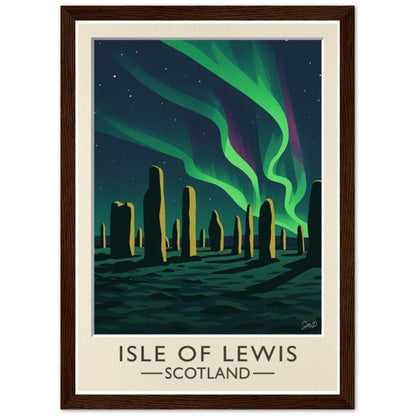 Isle of Lewis Vintage Poster – Callanish Stones, Aurora Scotland Art