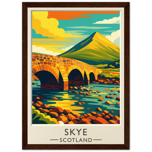 Isle of Skye Travel Poster – Sligachan Bridge, Cuillin Peaks Retro Art
