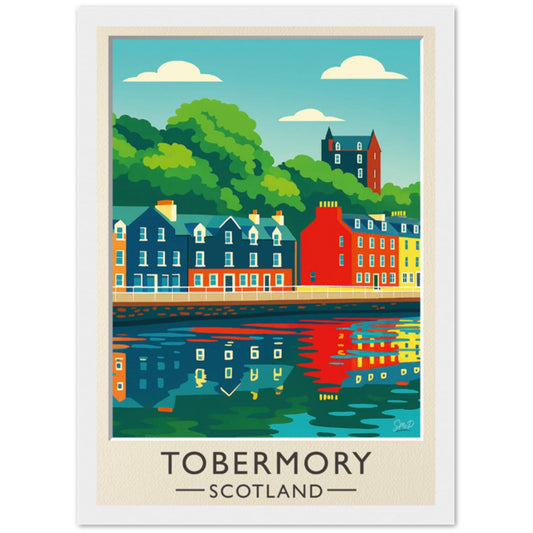 Tobermory Scotland Harbor Print – Mid-Century Retro Travel Poster