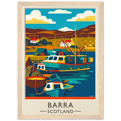 Isle of Barra Vintage Travel Poster – Outer Hebrides Fishing Harbor Art