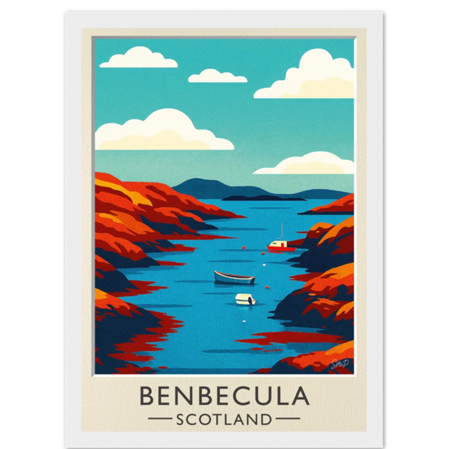 Benbecula Scotland Vintage Travel Poster – Mid-Century Hebrides Coastal Art Print