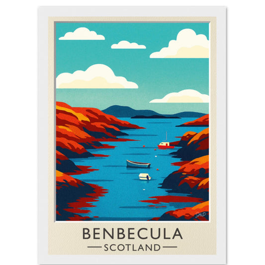 Benbecula Scotland Vintage Travel Poster – Mid-Century Hebrides Coastal Art Print