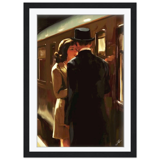 Framed Train Station Art | The Last Goodbye Romantic Couple Print | Vintage Railway Wall Decor | Nostalgic Cinema Poster | Framed