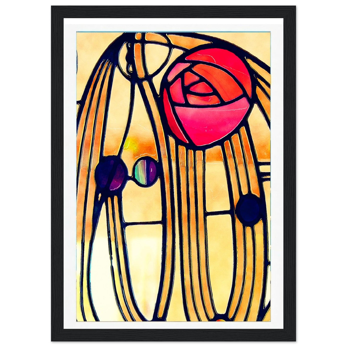 Framed Art Nouveau Rose | Montrose Rose Stained Glass Print | Floral Wall Decor | Jacque Art Print | Romantic Pink Rose Poster