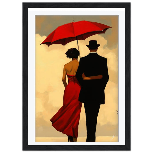 Framed Red Umbrella Art | Romantic Couple Print | Vintage Wall Decor | Jacque In Love Poster | Anniversary Gift | Cinematic Wall Decor