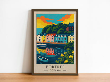 Affiche de voyage Portree Écosse – Estampe artistique colorée du milieu du siècle