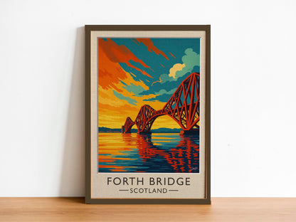 Forth Bridge Scotland Vintage Travel Poster – Mid-Century Graphic Art Print
