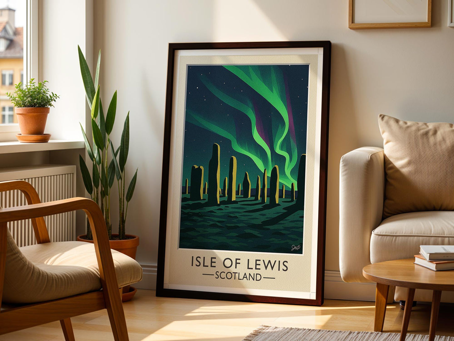 Isle of Lewis Vintage Poster – Callanish Stones, Aurora Scotland Art