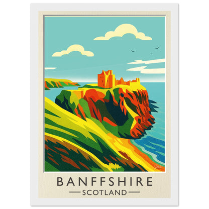 Banffshire Scotland Travel Poster – Findlater Castle Cliffside Ruins, Mid-Century Art