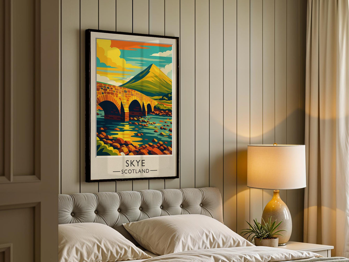 Isle of Skye Travel Poster – Sligachan Bridge, Cuillin Peaks Retro Art