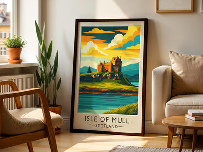 Isle of Mull Vintage Travel Poster – Duart Castle Scotland Wall Art (Mid-Century Style)