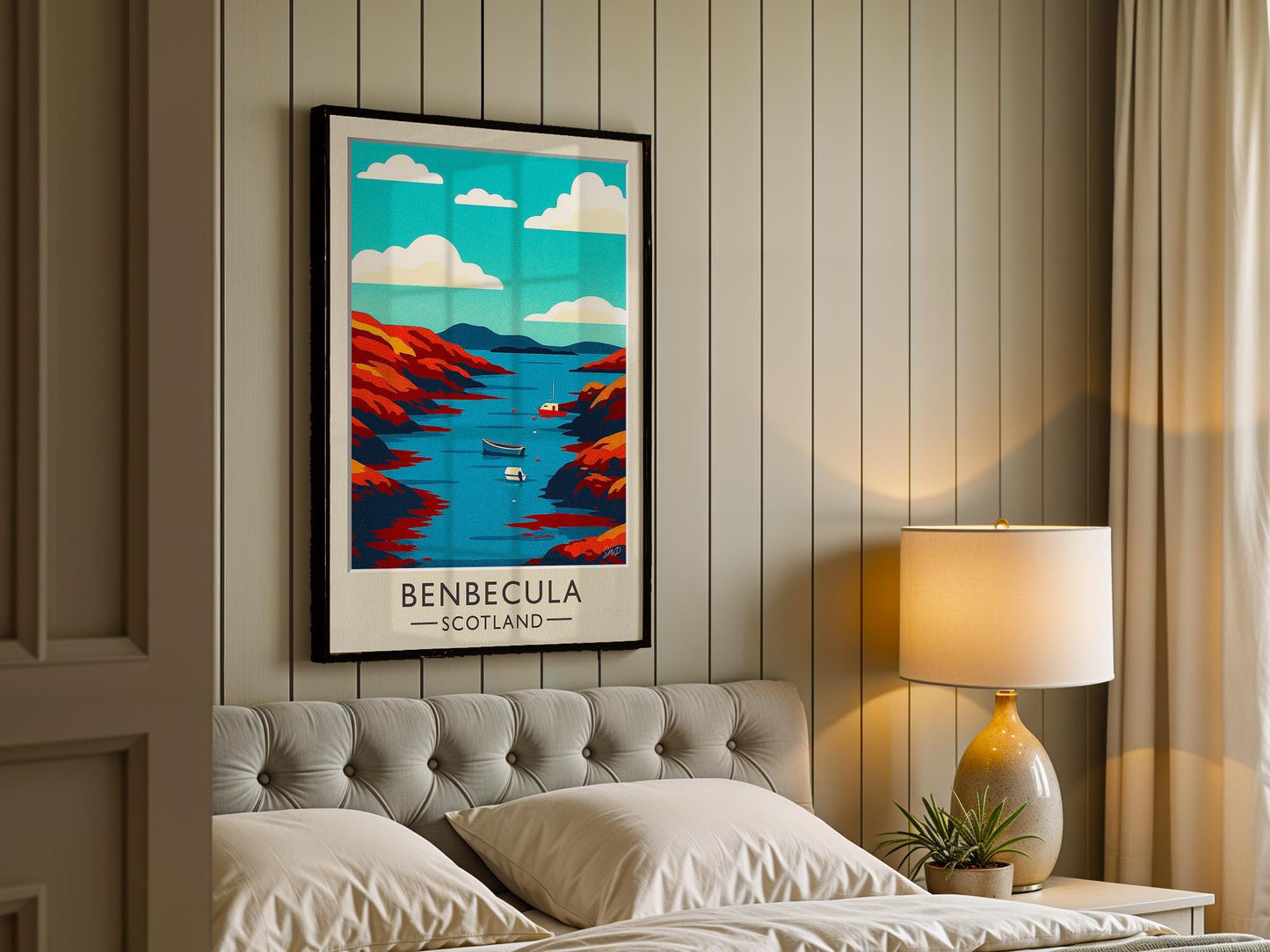 Benbecula Scotland Vintage Travel Poster – Mid-Century Hebrides Coastal Art Print