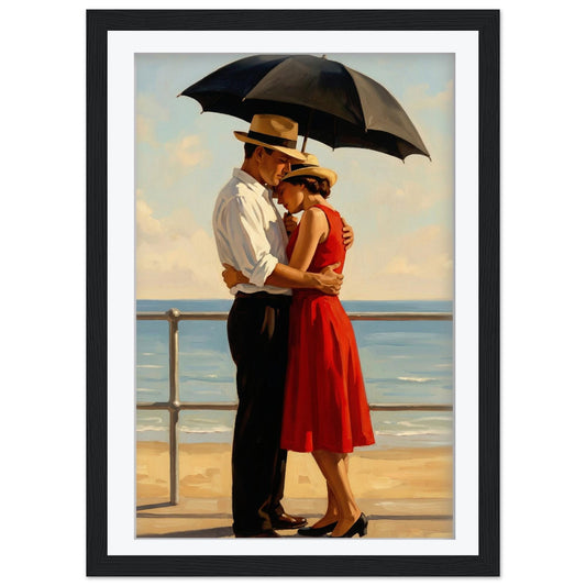 Jacque The Breakup Vintage Coastal Art Print, Mid Century Modern Wall Art, Retro Romantic Couple, Framed Giclee Art, Moody Decor
