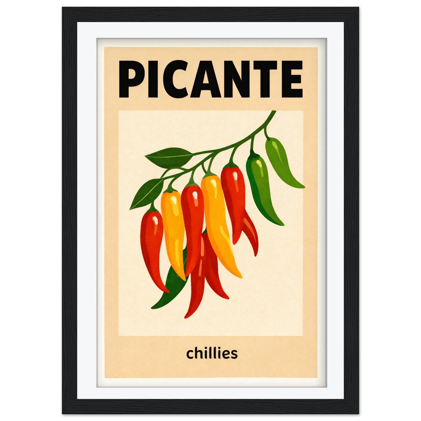 Picante Chilli Art Print, Spicy Kitchen Wall Art, Retro Red Chili Poster, Eclectic Kitchen Decor, Mexican Food Art, Giclee Print, Framed Art