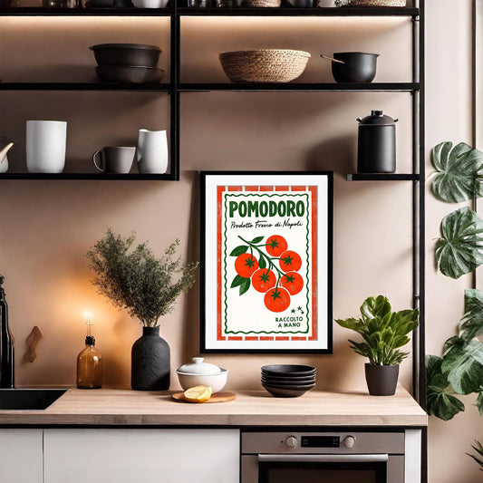 Pomodoro Tomato Art Print, Retro Italian Kitchen Poster, Fresh Produce Wall Art, Napoli Food Decor, Red Kitchen Poster,  Foodie Gift