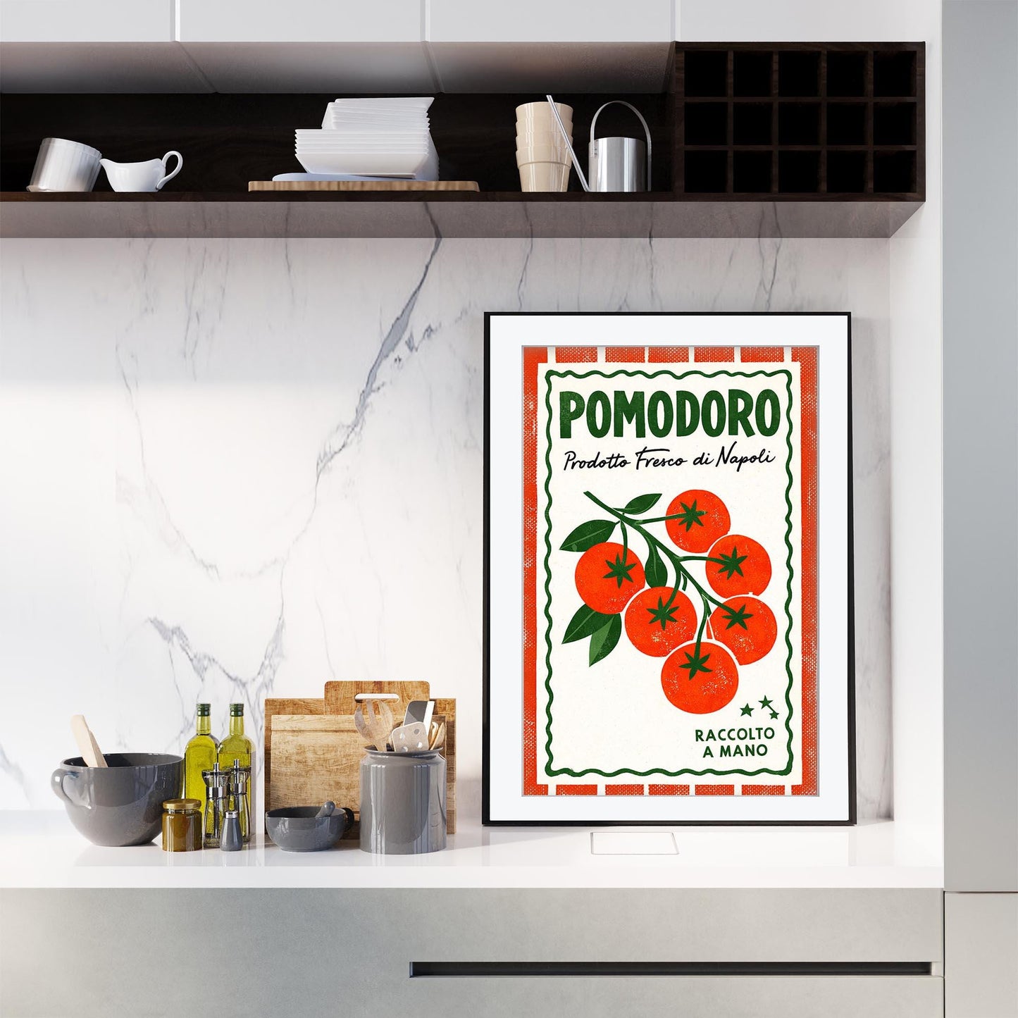Pomodoro Tomato Art Print, Retro Italian Kitchen Poster, Fresh Produce Wall Art, Napoli Food Decor, Red Kitchen Poster,  Foodie Gift