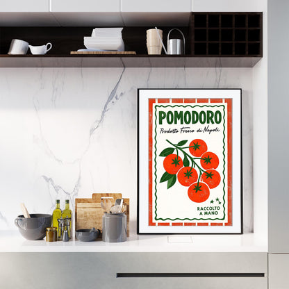 Pomodoro Tomato Art Print, Retro Italian Kitchen Poster, Fresh Produce Wall Art, Napoli Food Decor, Red Kitchen Poster,  Foodie Gift