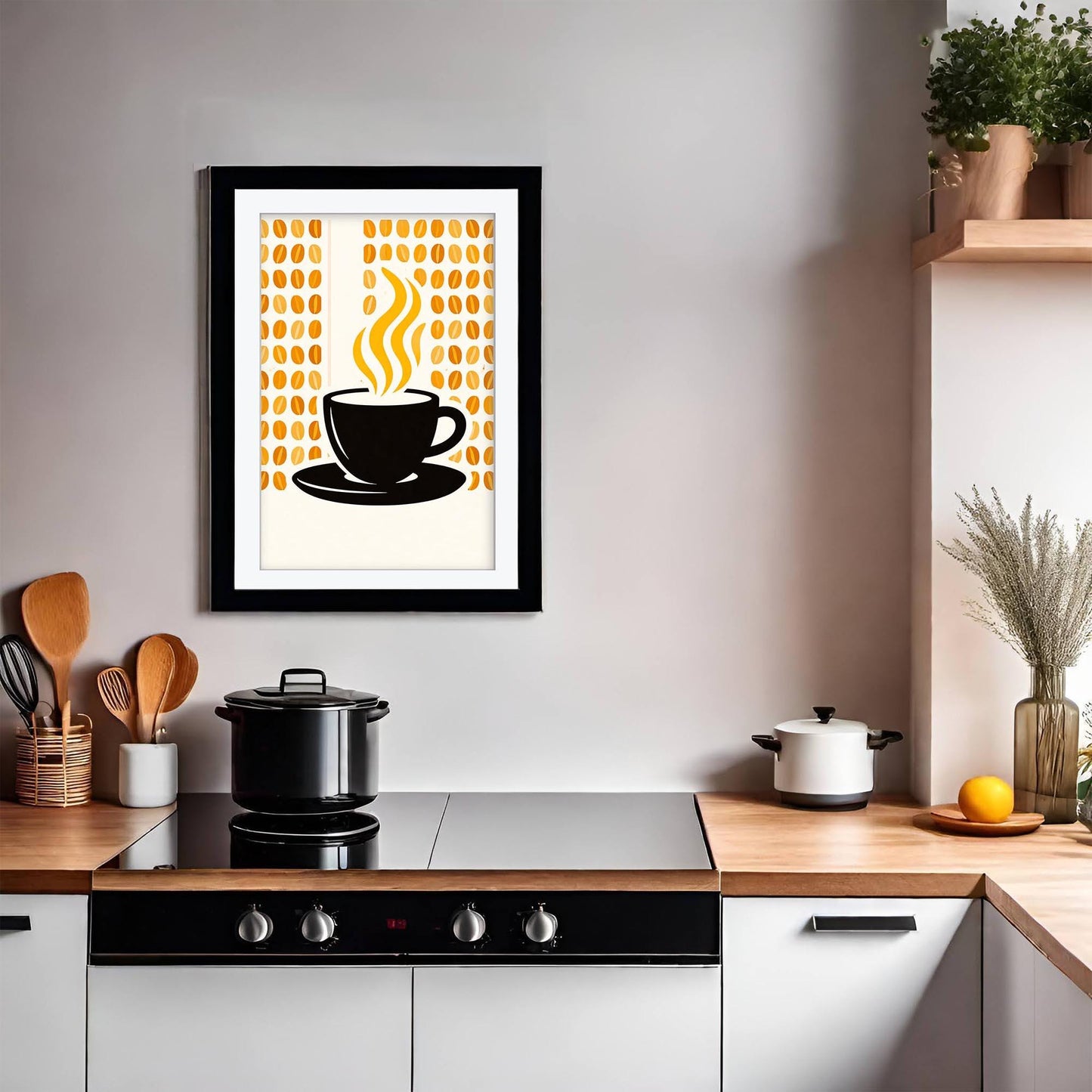Striped Coffee Art Print, Retro Kitchen Poster, Mid Century Modern Cafe Decor, Framed Giclee Art, Coffee Lover Gift, Breakfast Nook Wall Art