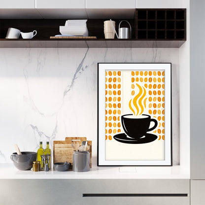 Striped Coffee Art Print, Retro Kitchen Poster, Mid Century Modern Cafe Decor, Framed Giclee Art, Coffee Lover Gift, Breakfast Nook Wall Art