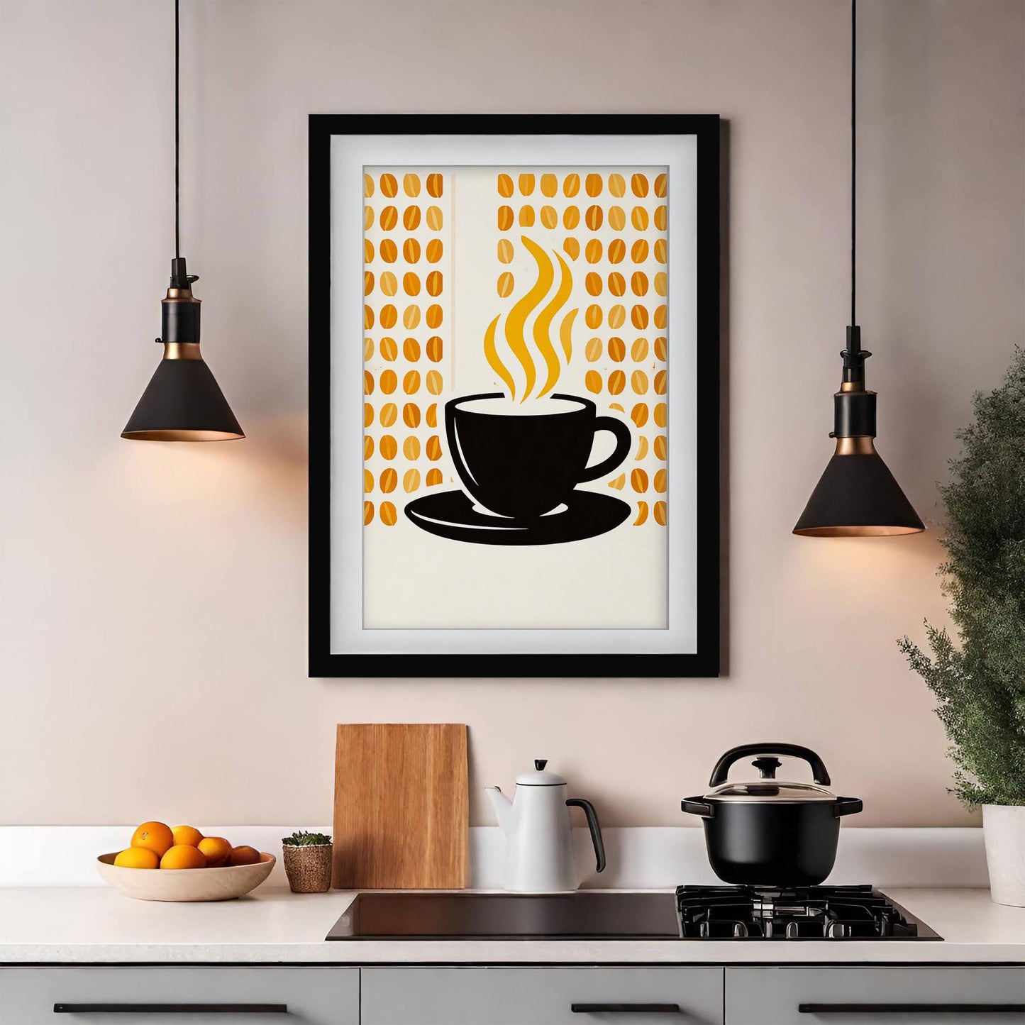 Striped Coffee Art Print, Retro Kitchen Poster, Mid Century Modern Cafe Decor, Framed Giclee Art, Coffee Lover Gift, Breakfast Nook Wall Art