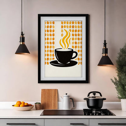 Striped Coffee Art Print, Retro Kitchen Poster, Mid Century Modern Cafe Decor, Framed Giclee Art, Coffee Lover Gift, Breakfast Nook Wall Art