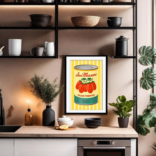 San Marzano Tomato Print, Retro Italian Kitchen Poster, Striped Food Art, Mediterranean Dining Decor, Framed Giclee Print, Italian Chef Gift