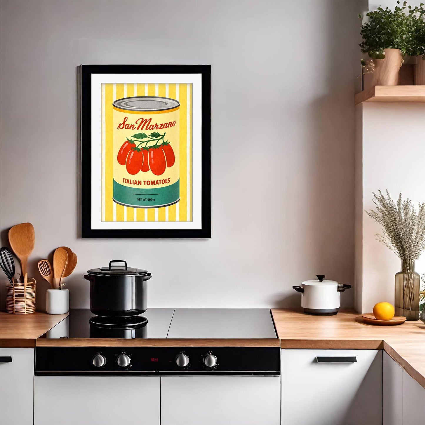 San Marzano Tomato Print, Retro Italian Kitchen Poster, Striped Food Art, Mediterranean Dining Decor, Framed Giclee Print, Italian Chef Gift