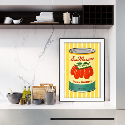 San Marzano Tomato Print, Retro Italian Kitchen Poster, Striped Food Art, Mediterranean Dining Decor, Framed Giclee Print, Italian Chef Gift