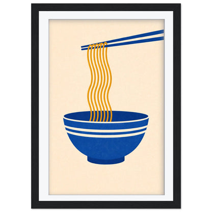 Ramen Noodles Art Print, Minimalist Japanese Kitchen Wall Art, Blue Bowl Noodle Poster, Modern Asian Food Decor, Framed Giclee Dining Art