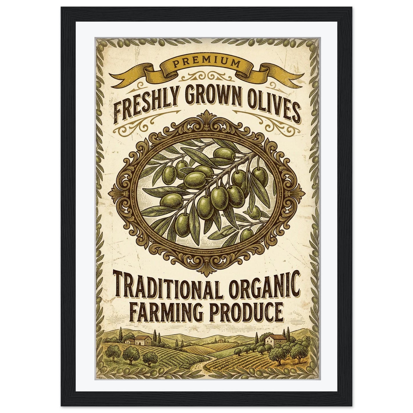 Premium Olive Art Print, Retro Italian Kitchen Poster, Organic Produce Wall Art, Mediterranean Dining Decor, Framed Giclee Art, Foodie Gift