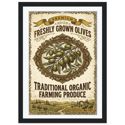 Premium Olive Art Print, Retro Italian Kitchen Poster, Organic Produce Wall Art, Mediterranean Dining Decor, Framed Giclee Art, Foodie Gift