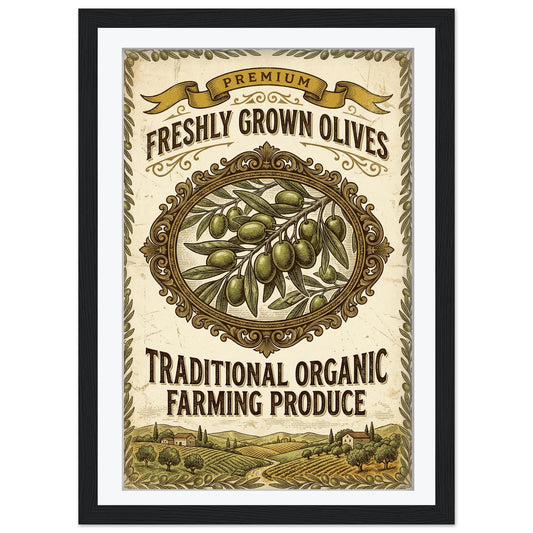 Premium Olive Art Print, Retro Italian Kitchen Poster, Organic Produce Wall Art, Mediterranean Dining Decor, Framed Giclee Art, Foodie Gift