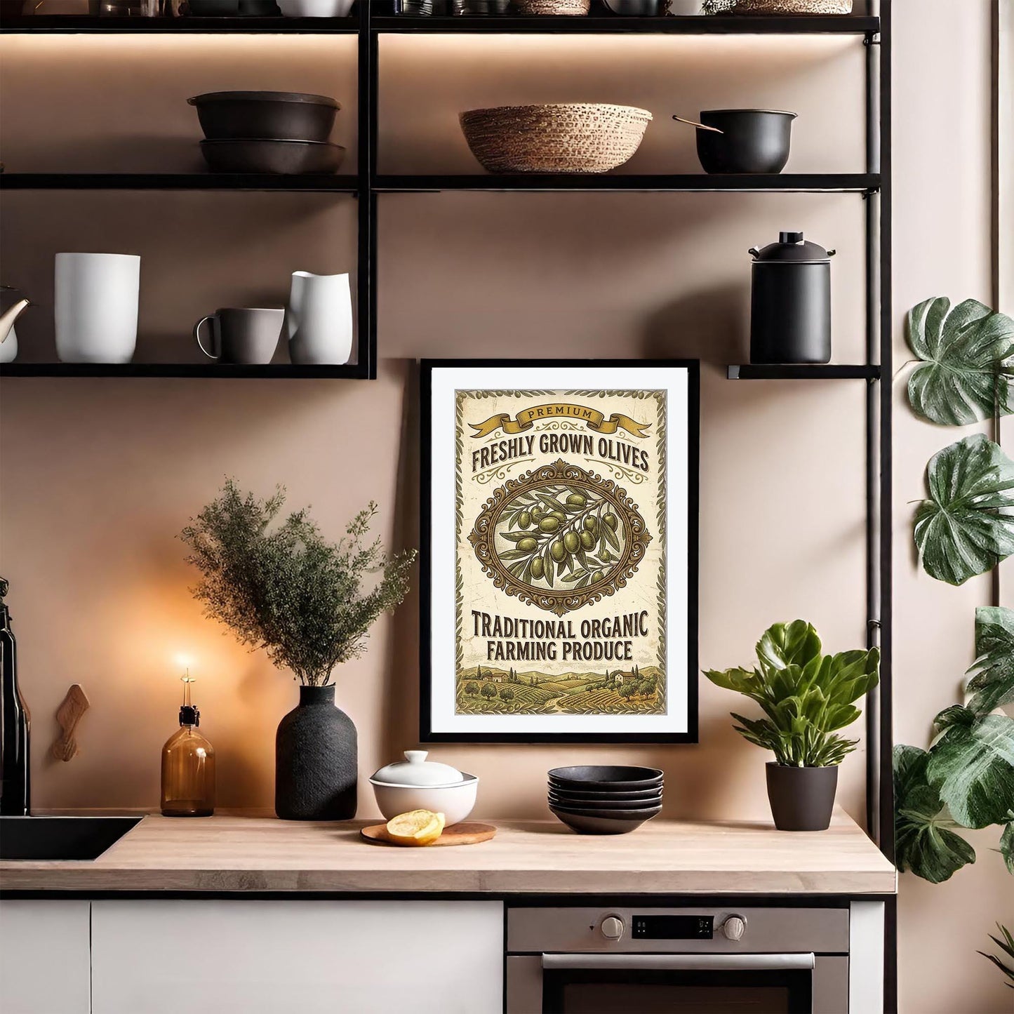 Premium Olive Art Print, Retro Italian Kitchen Poster, Organic Produce Wall Art, Mediterranean Dining Decor, Framed Giclee Art, Foodie Gift