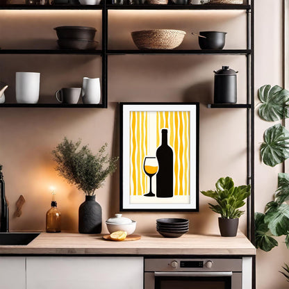 Wine Art Print, Retro Italian Kitchen Poster, Striped Still Life Wall Art, Mediterranean Bar Decor, Framed Giclee Print, Wine Lover Gift