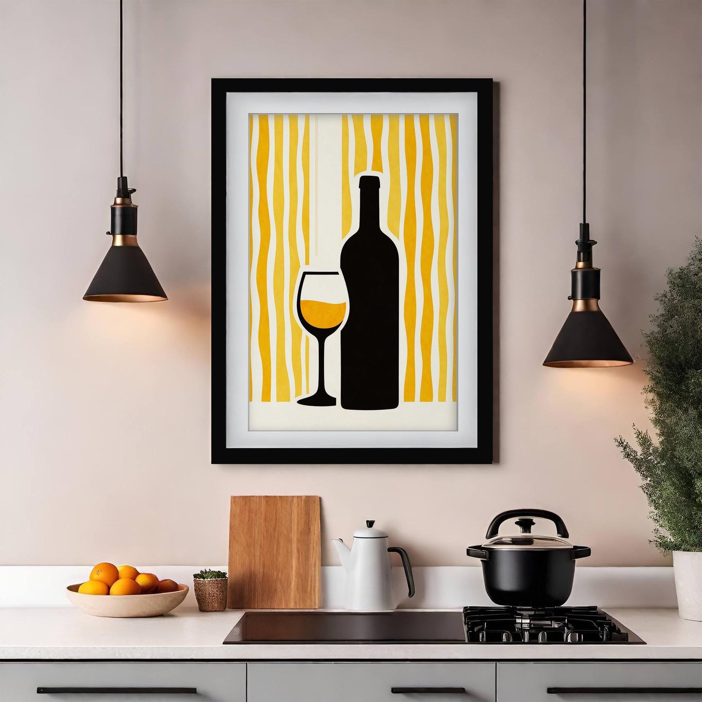 Wine Art Print, Retro Italian Kitchen Poster, Striped Still Life Wall Art, Mediterranean Bar Decor, Framed Giclee Print, Wine Lover Gift
