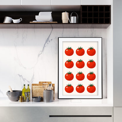 Twelve Tomatoes Art Print, Retro Italian Kitchen Poster, Botanical Food Wall Art, Mediterranean Dining Decor, Framed Print, Foodie Gift