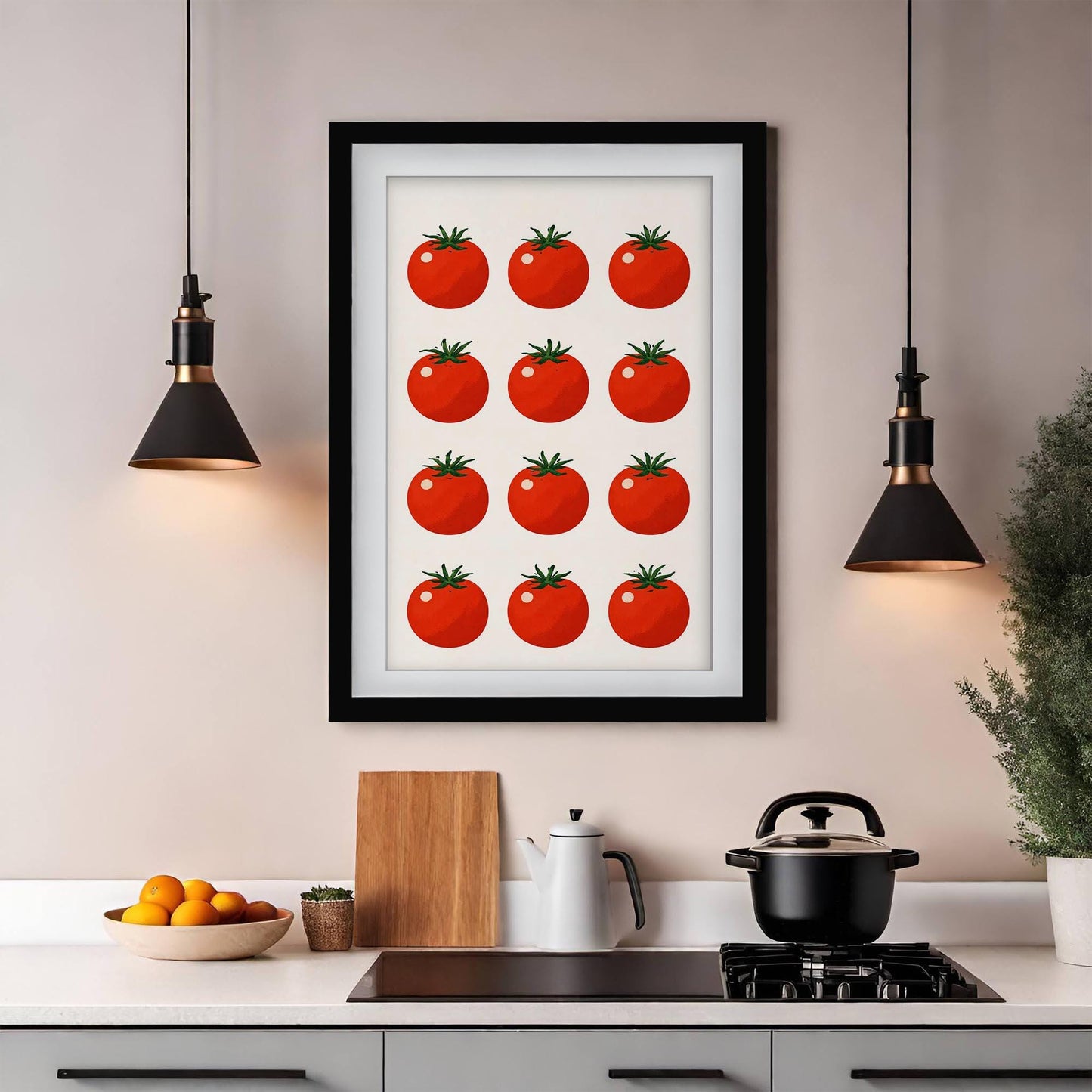 Twelve Tomatoes Art Print, Retro Italian Kitchen Poster, Botanical Food Wall Art, Mediterranean Dining Decor, Framed Print, Foodie Gift