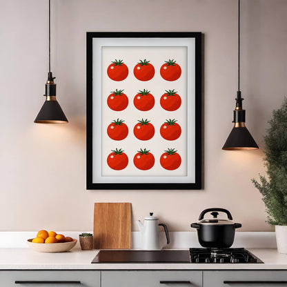 Twelve Tomatoes Art Print, Retro Italian Kitchen Poster, Botanical Food Wall Art, Mediterranean Dining Decor, Framed Print, Foodie Gift