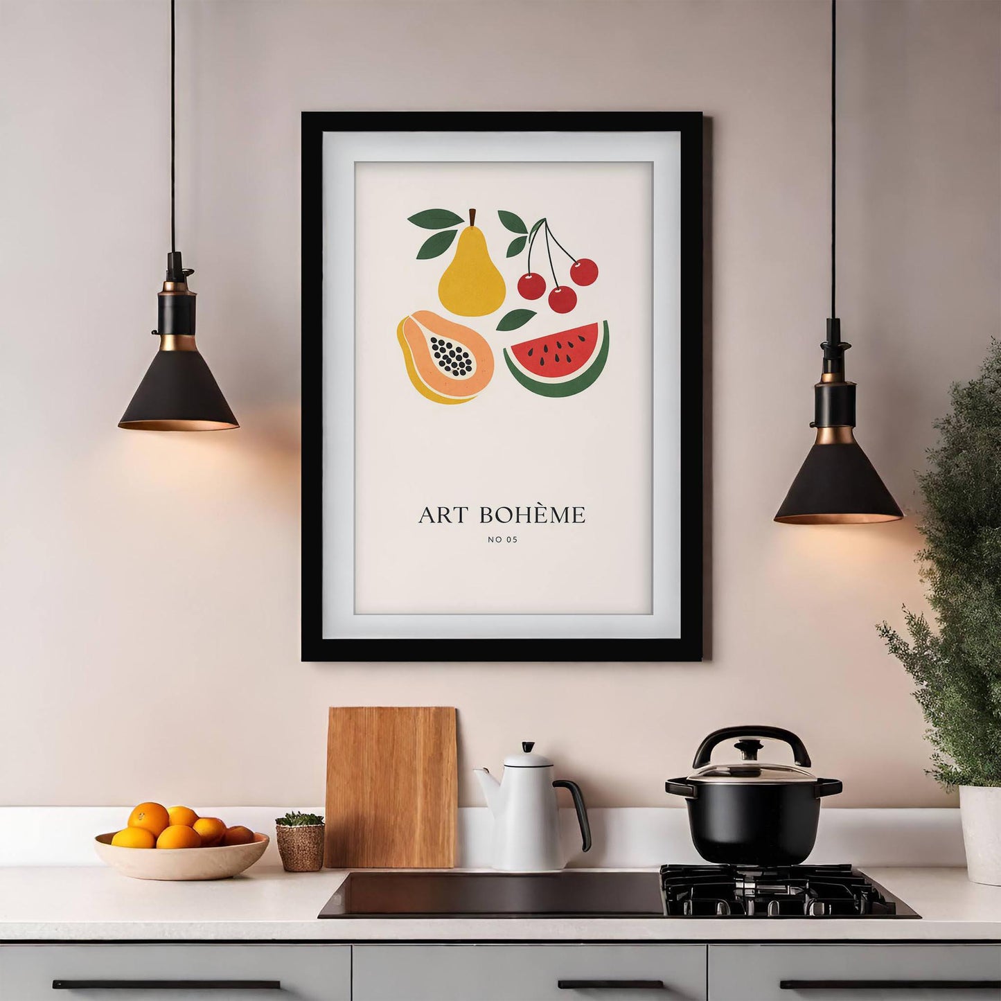 Art Boheme Print, Abstract Kitchen Wall Art, Mid Century Modern Minimalist Poster, Eclectic Gallery Wall Decor, Framed Giclee Art Print