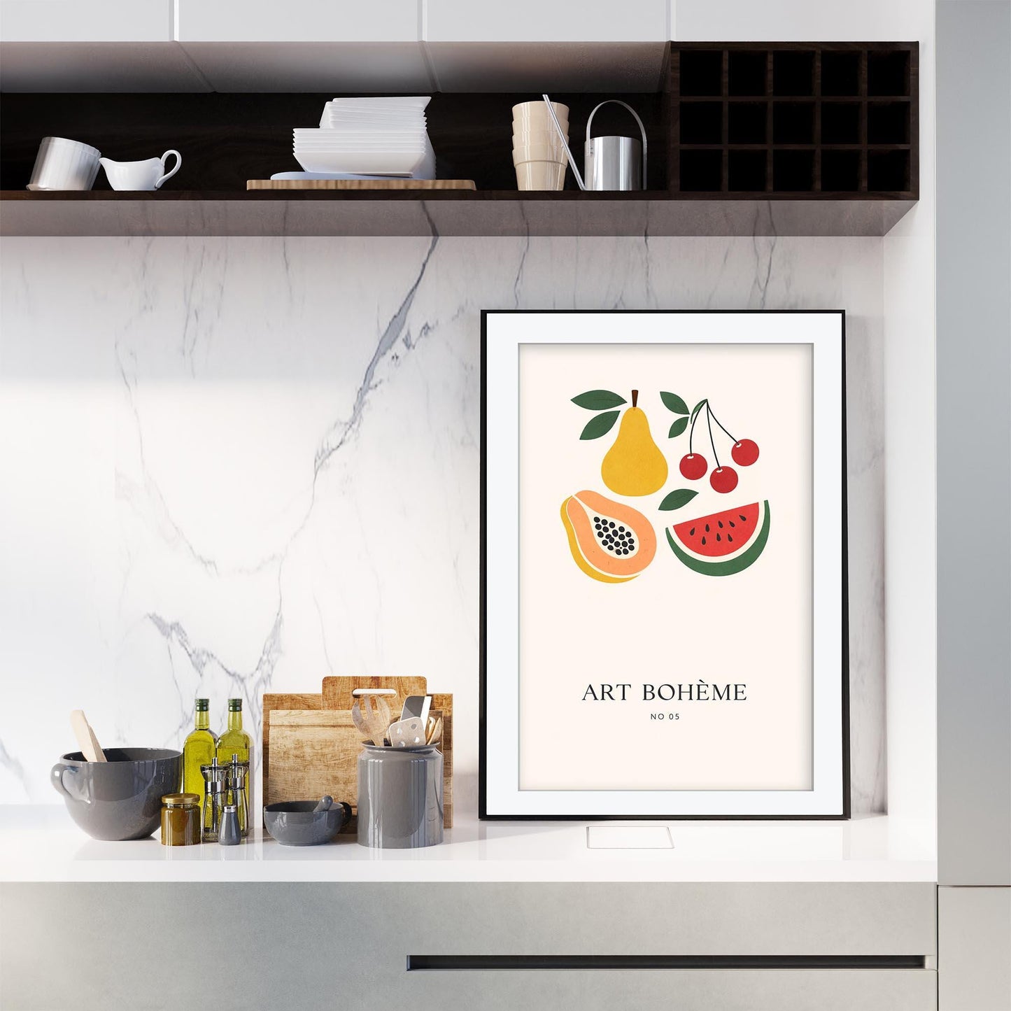 Art Boheme Print, Abstract Kitchen Wall Art, Mid Century Modern Minimalist Poster, Eclectic Gallery Wall Decor, Framed Giclee Art Print