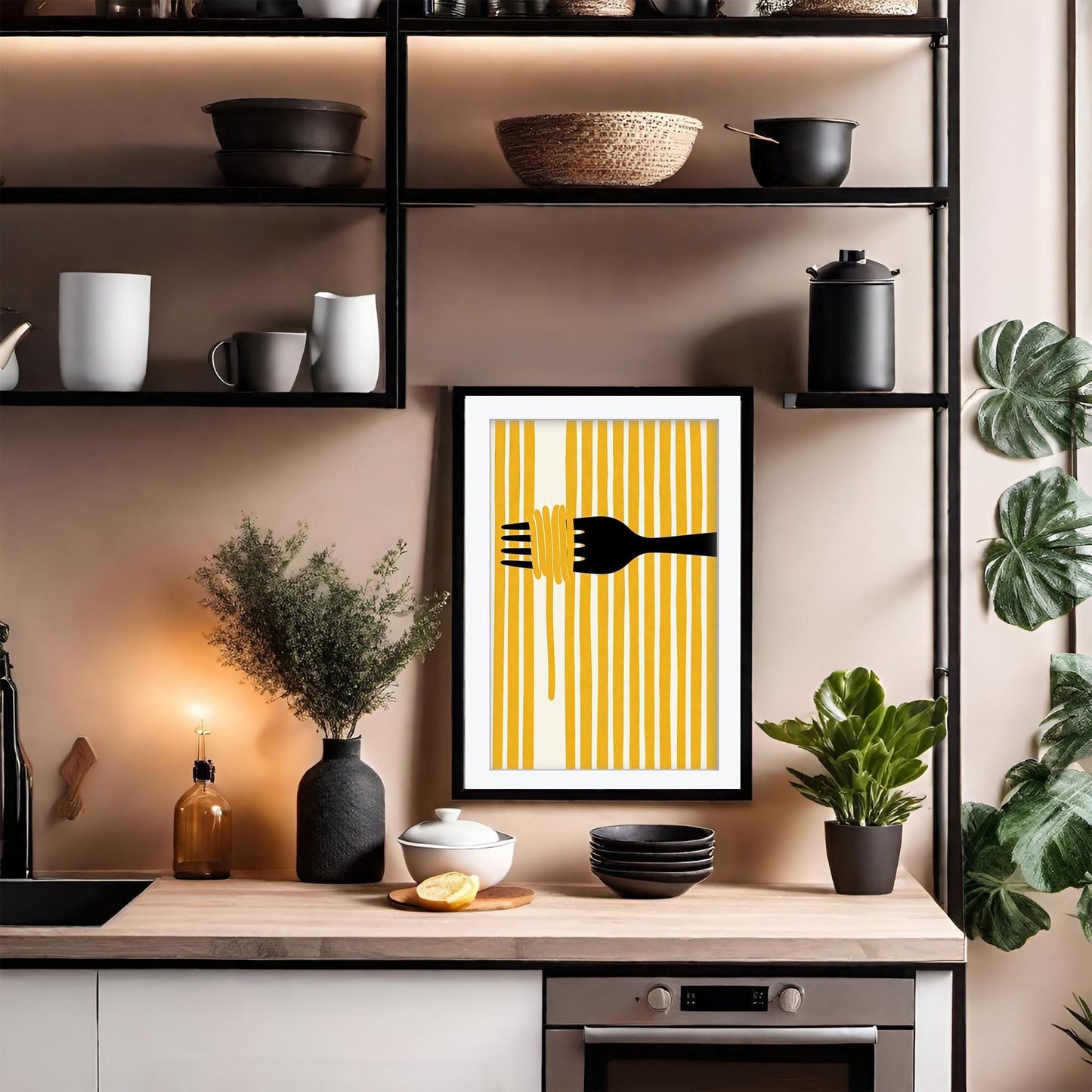 Italian Pasta Art Print, Retro Kitchen Poster, Striped Farfalle Wall Art, Mediterranean Dining Decor, Framed Giclee Print, Pasta Lover Gift