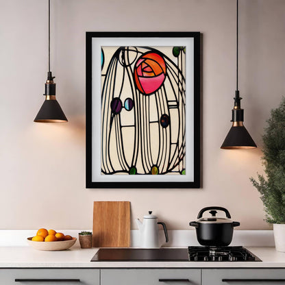 Charles Rennie Mackintosh Art Print, Glasgow Style Stained Glass Poster, Art Nouveau Kitchen Wall Art, Geometric Floral Decor, Framed Art