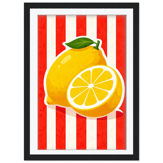 Sicilian Lemon Art Print, Retro Italian Kitchen Poster, Botanical Mediterranean Fruit Decor, Yellow Citrus Wall Art, Framed Giclee Print