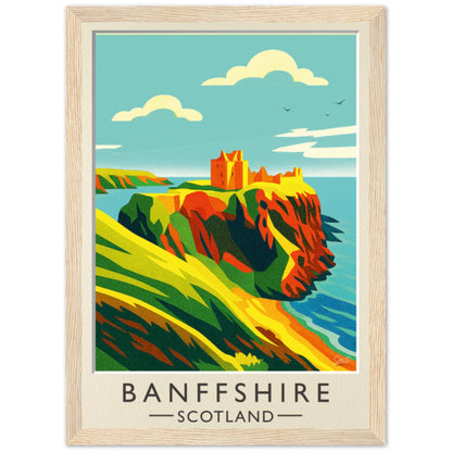 Banffshire Scotland Travel Poster – Findlater Castle Cliffside Ruins, Mid-Century Art