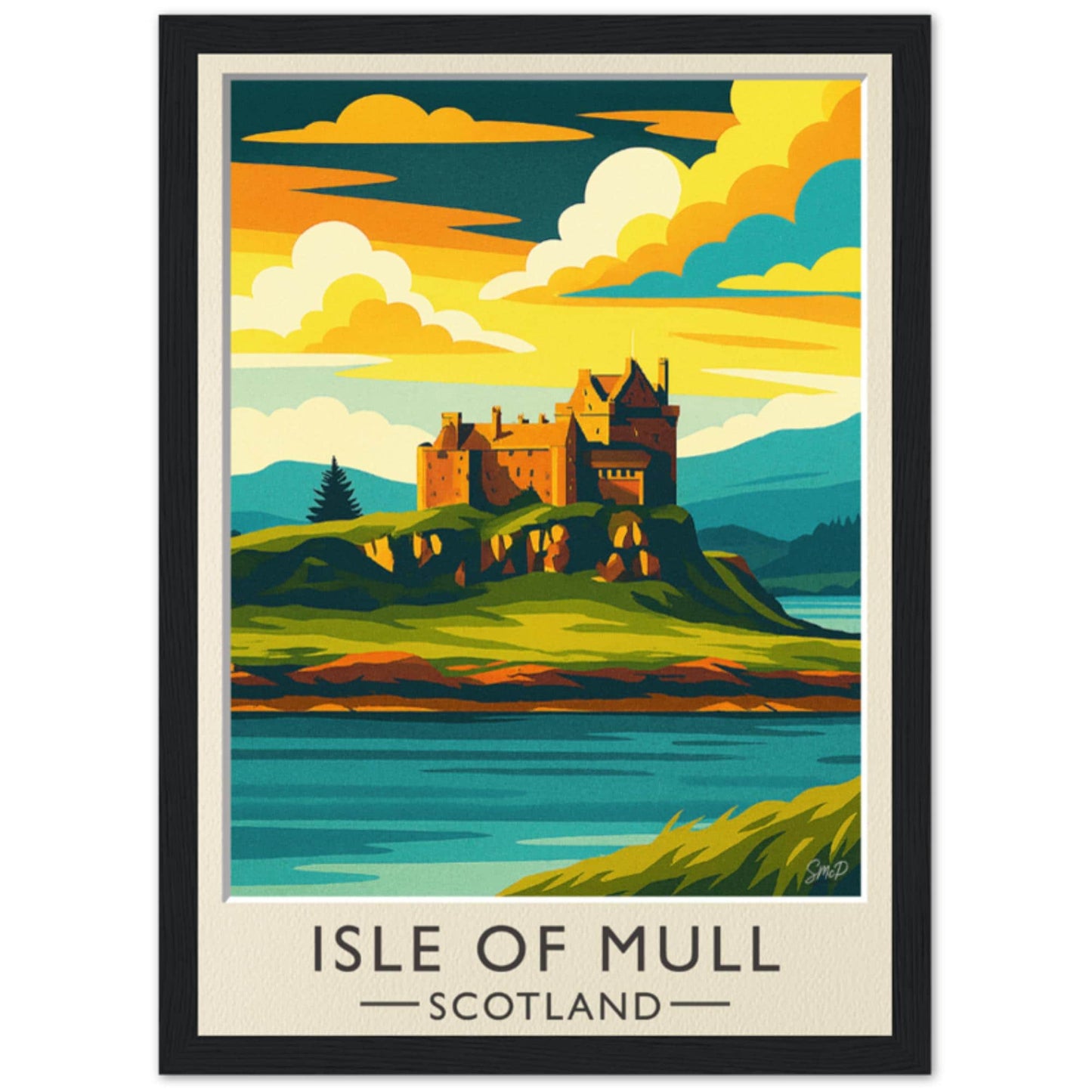 Isle of Mull Vintage Travel Poster – Duart Castle Scotland Wall Art (Mid-Century Style)