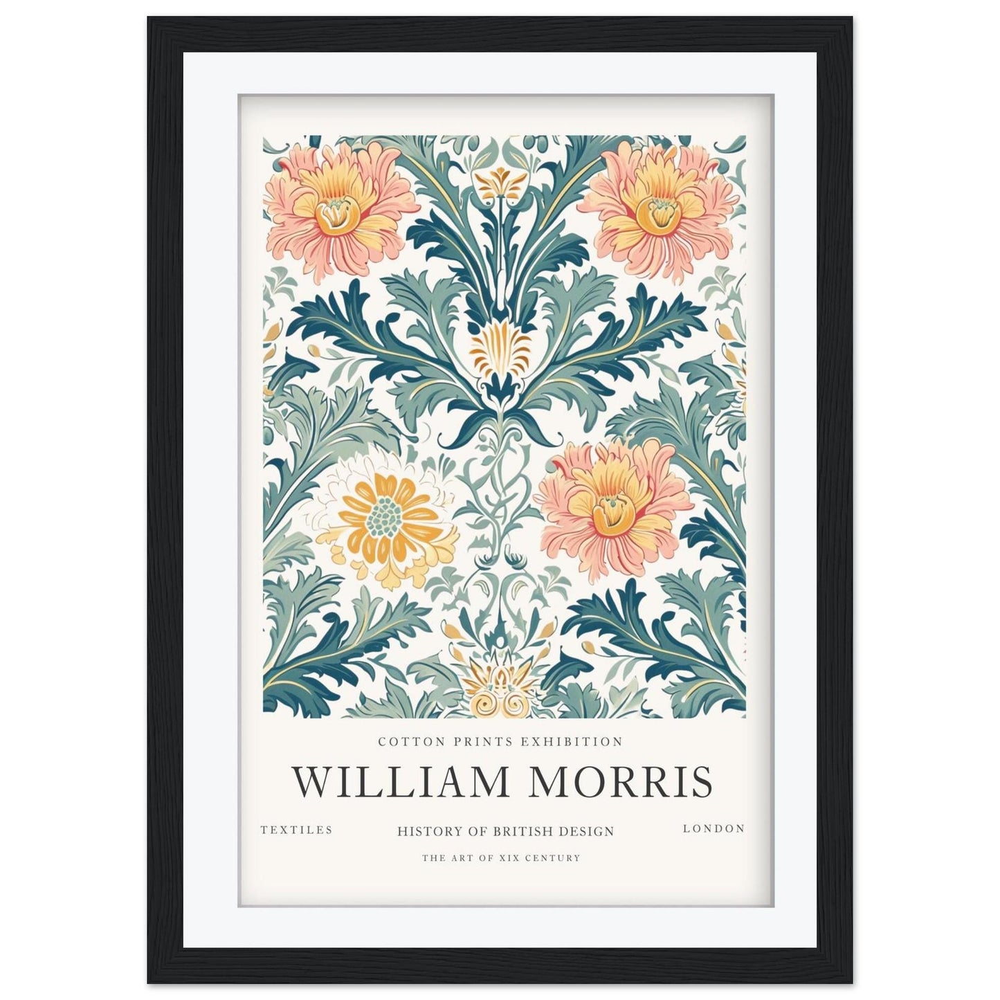William Morris Exhibition Art, Framed Textile Poster, Victoria and Albert Museum Print, Vintage Cotton Design Wall Art, Giclee Paper Print