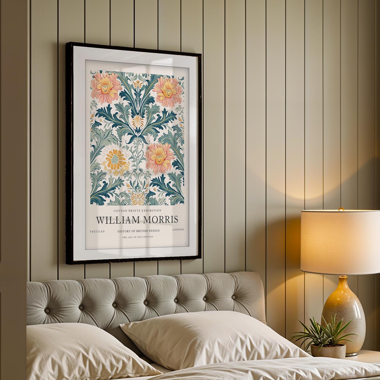 William Morris Exhibition Art, Framed Textile Poster, Victoria and Albert Museum Print, Vintage Cotton Design Wall Art, Giclee Paper Print