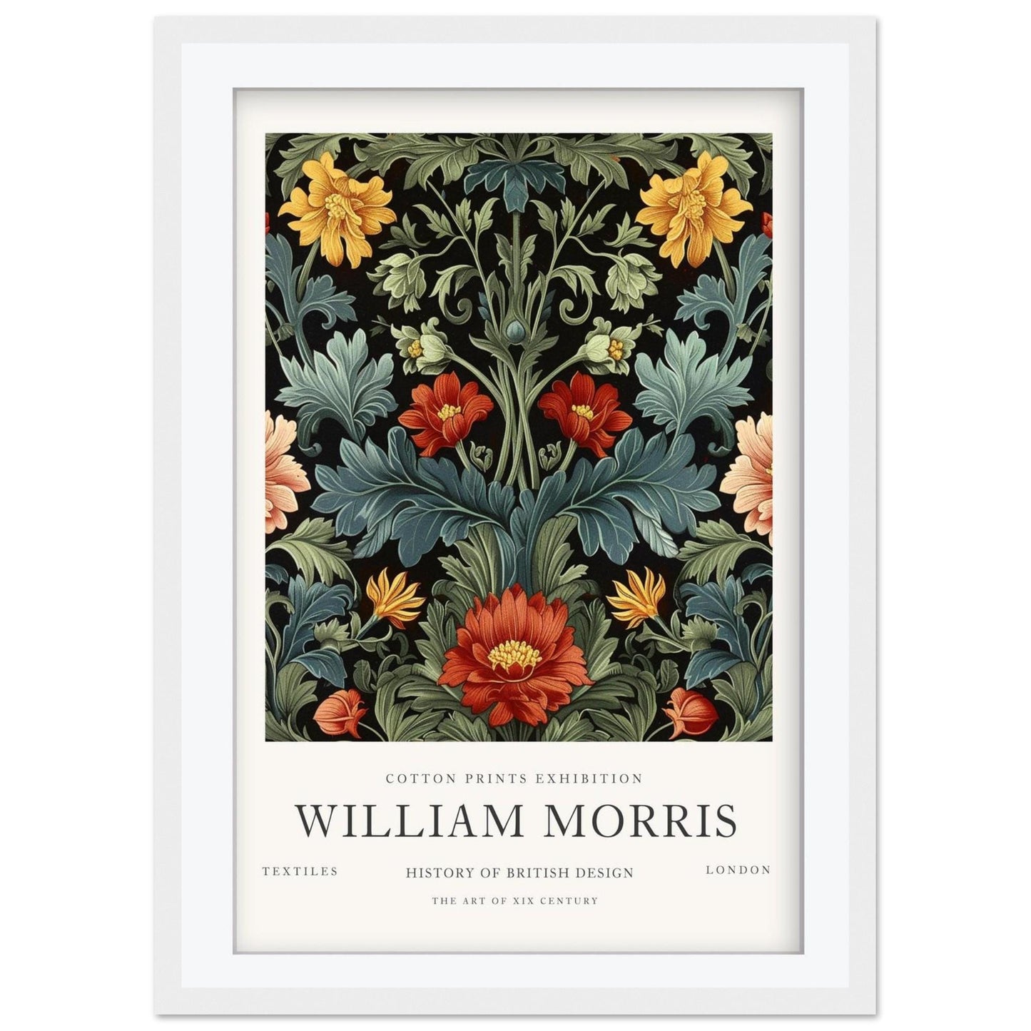 William Morris Bird & Anemone Print, Museum Exhibition Poster, Arts and Crafts Dark Botanical Wall Art, Paper Print, Framed  Art